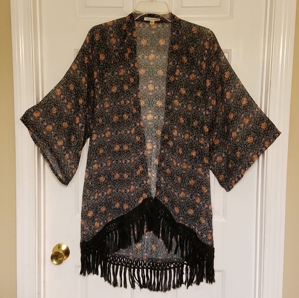 AEO Navy Floral Sheer Kimono